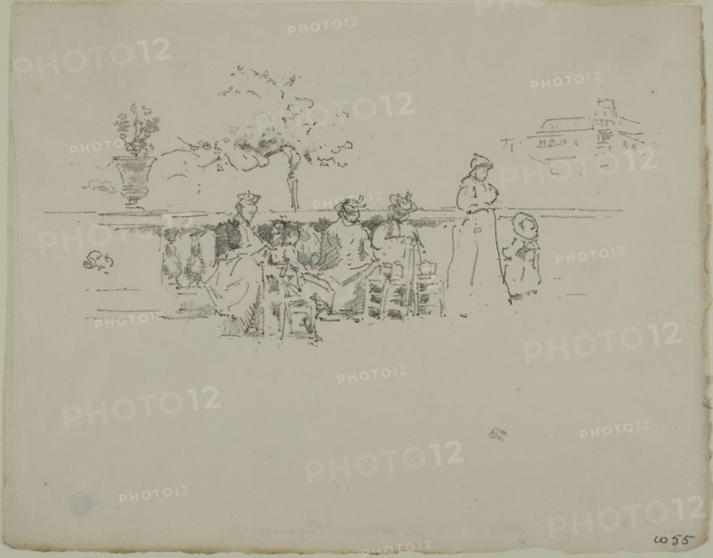 The Terrace, Luxembourg, 1894, James McNeill Whistler, American, 1834-1903, United States, Transfer lithograph in black with stumping, on ivory laid paper, 100 x 216 mm (image), 190 x 242 mm (sheet)