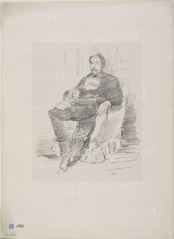 Portrait of Dr. Whistler, No. 2, 1894, James McNeill Whistler, American, 1834-1903, United States, Transfer lithograph in black ink on grayish ivory China paper laid down on ivory wove paper, 192 x 154 mm (image), 202 x 160 mm (primary support), 345 x 251 mm (secondary support)