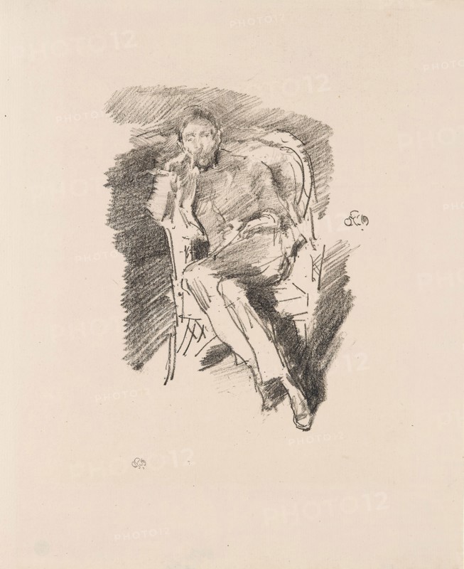 Firelight: Joseph Pennell, No. 2, 1896, James McNeill Whistler, American, 1834-1903, United States, Transfer lithograph in black on cream laid paper, 167 x 129 mm (image), 283 x 228 mm (sheet)