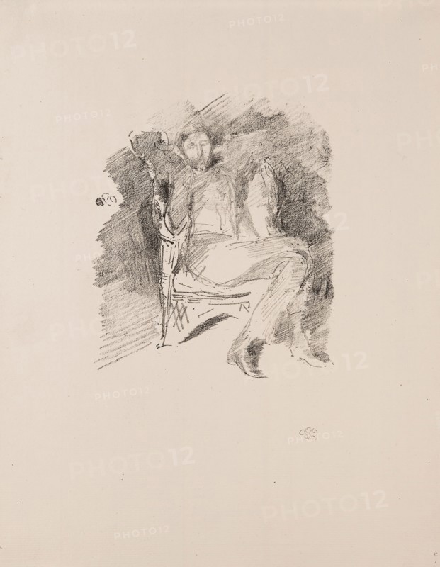 Firelight: Joseph Pennell, No. 1, 1896, James McNeill Whistler, American, 1834-1903, United States, Transfer lithograph in black on cream laid paper, 167 x 140 mm (image), 355 x 262 mm (sheet)