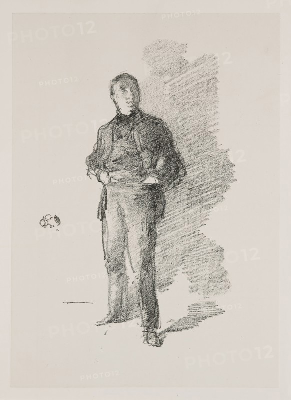 Study No. 1: Mr. Thomas Way, 1896, James McNeill Whistler, American, 1834-1903, United States, Transfer lithograph in black on grayish white chine, laid down on white plate paper, 187 x 119 mm (image), 226 x 162 mm (primary support), 379 x 283 mm (secondary support)