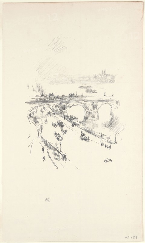 Waterloo Bridge, 1896, James McNeill Whistler, American, 1834-1903, United States, Transfer lithograph in black on cream laid paper, 172 x 127 mm (image), 302 x 178 mm (sheet)