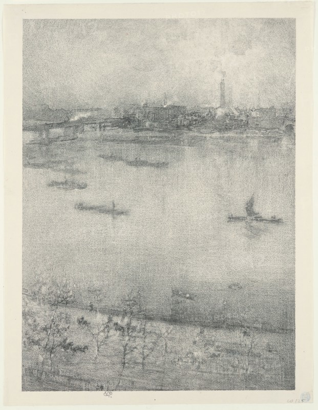 The Thames, 1896, James McNeill Whistler, American, 1834-1903, United States, Lithotint, in black ink, with scraping, on cream Japanese paper, 267 x 196 mm (image), 288 x 222 mm (sheet)