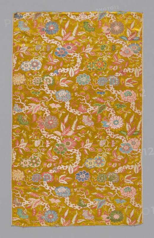 Panel (Dress Fabric), Qing dynasty (1644–1911), Mid–18th century, China, Silk, satin weave with brocading wefts and self-patterning complementary ground wefts bound in twill interlacings and self-patterned by areas of plain weave, 92.1 × 57 cm (36 1/4 × 22 1/2 in.)