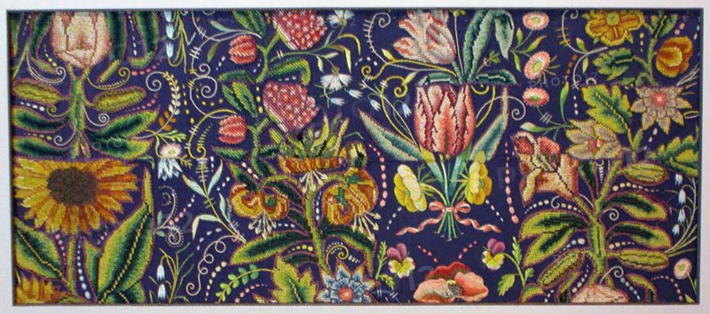 Panel, 1630/40, France, Wool, twill weave, fulled, appliquéd with hemp, plain weave, embroidered with wool and silk in cross stitches, embroidered with silk in satin, split, and stem stitches, laid work, couching, and French knots, 36.4 × 85.8 cm (14 5/16 × 33 3/4 in.)