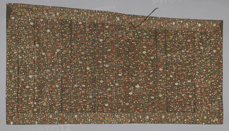 Kesa, 1750/1800, Edo period (1615–1868), Japan, Silk, plain weave, embroidered with silk and gilt-paper-strip-wrapped silk, silk cords, 127.8 x 228.8 cm (50 1/4 x 90 in.)