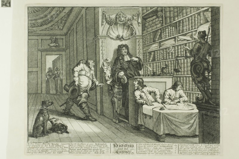 Hudibras and the Lawyer, plate twelve from Hudibras, February 1725/26, William Hogarth, English, 1697-1764, England, Etching and engraving in black on cream paper edge, mounted on cream wove paper, 245 × 344 mm (image), 270 × 353 mm (plate), 272 × 356 mm (primary support), 368 × 476 mm (secondary support), Miniature of a Headless Hunchback Figurine, A.D. 1/150, Teotihuacan, Teotihuacan, Mexico, Mexico, Ceramic, H. 8.9 cm (3 1/2 in.), Obsidian Core, Blade, and Curved Neckpiece, c. A.D. 300, Colima or Jalisco, Colima or Jalisco, Mexico, Mexico, Obsidian, Each approx. l. 12.7 cm (5 in.)