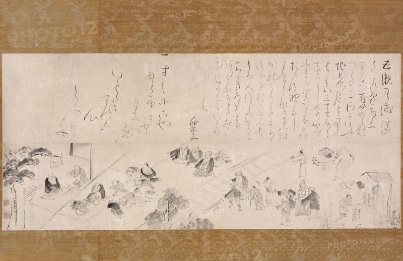 Group Pilgrimage to the Jizo Nun, 1755/65, Ike Taiga, Japanese, 1723-1776, Japan, Hanging scroll, ink on paper, 54.9 × 123.2 cm (21 5/8 × 48 1/2 in.)