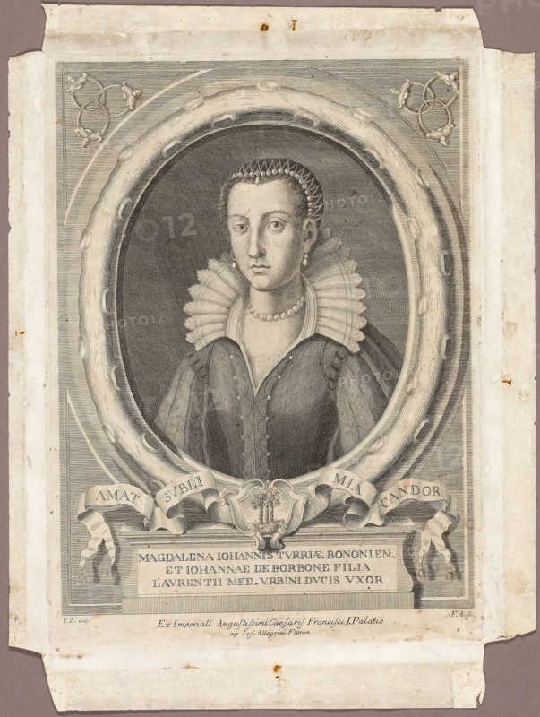 Madeleine de la Tour d’Auvergne, published 1761, F.A. (German?, active 18th century), after I.Z. (German?, active 18th century), published by Giuseppe Allegrini, Florence, 1761, Germany, Engraving on ivory laid paper, 354 × 256 mm (plate), 418 × 314 mm (sheet)
