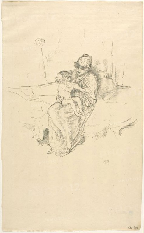 Mother and Child No. 1, 1891, printed 1895, James McNeill Whistler, American, 1834-1903, United States, Lithograph on cream laid paper, 190 x 190 mm (image), 331 x 204 mm (sheet)