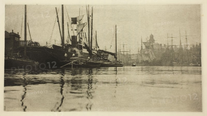 In Harbour, 1887, Peter Henry Emerson, English, born Cuba, 1856–1936, England, Photoetching, pl. XXIX from the album "Wild Life on a Tidal Water: The Adventures of a House-Boat and Her Crew" (1890), edition 270/500, 11 × 20.2 cm (image), 24.7 × 30.1 cm (paper)