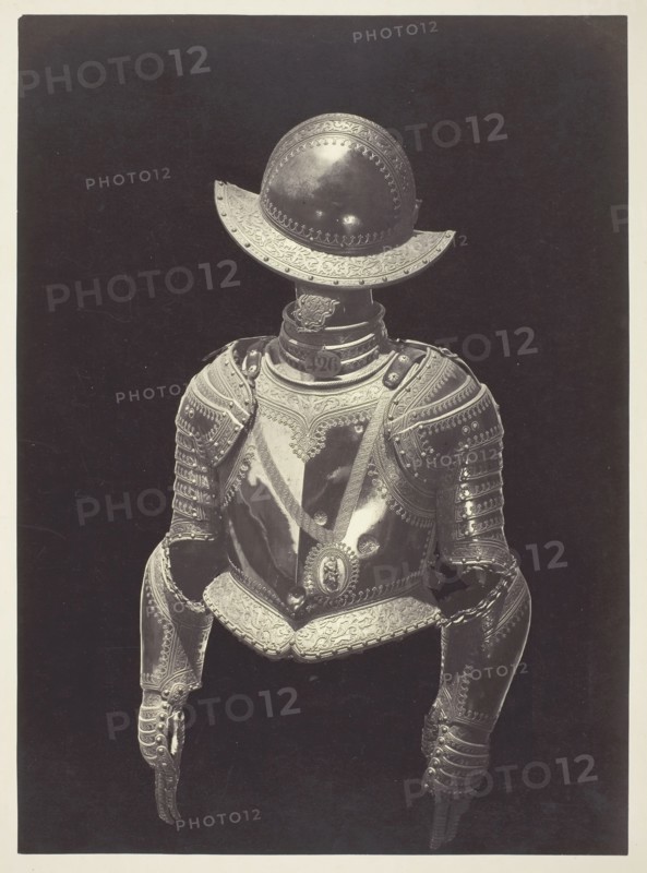 Musket-Proof Half Armor of King Philip III (Media Armadura a Prueba de Mosquete del Rey Felipe III), c. 1868, Juan (Jean) Laurent, French, active in Spain, 1816–1886, France, Albumen print, 34.6 × 25.1 cm (image/paper), 49 × 38 cm (mount)