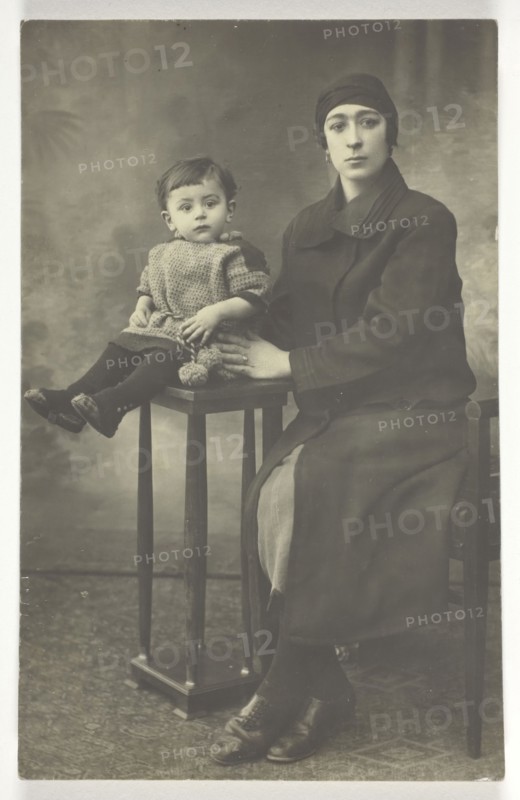 Untitled Postcard (Woman with Boy on Stand), 1873, Probably French, 19th century, France, Gelatin silver print, 13.6 × 8.5 cm