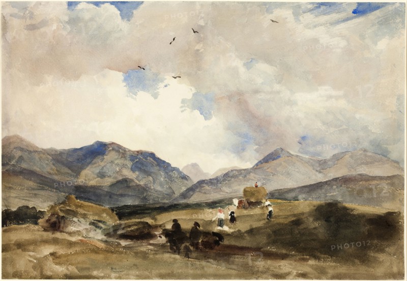 In Wales between Bangor and Capel Curig, 1830s, Peter De Wint, English, 1784-1849, London, Watercolor, over traces of graphite on ivory wove paper, 365 x 530 mm