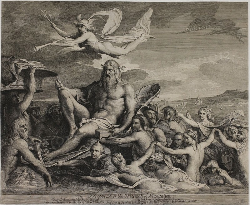 The Thames, or The Triumph of Navigation, 1791, published 1792, James Barry, Irish, 1741-1806, Ireland, Etching with engraving on cream laid paper, 147 x 505 mm
