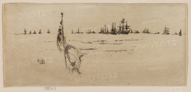 Dipping the Flag, 1887, James McNeill Whistler, American, 1834-1903, United States, Etching and drypoint in black ink on cream laid paper, 181 x 177 mm (sheet excluding tab), 184 x 177 mm (sheet including tab)