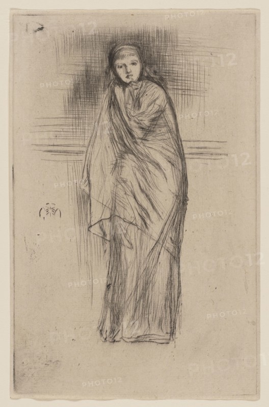 Draped Model, 1873/74, James McNeill Whistler, American, 1834-1903, United States, Drypoint in black ink on cream laid paper, 207 x 132 mm (plate), 202 x 137 mm (sheet)