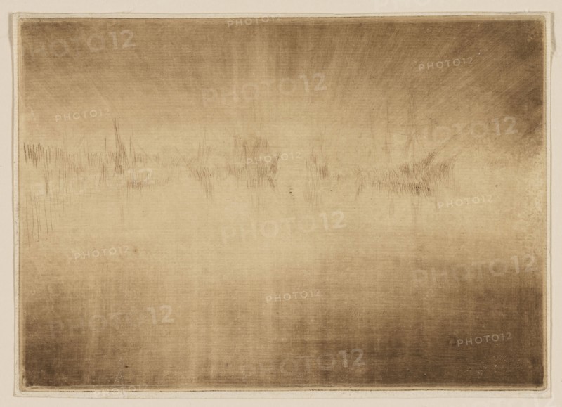Nocturne: Shipping, 1879/80, James McNeill Whistler, American, 1834-1903, United States, Drypoint in dark brown ink on ivory laid paper, 156 x 220 mm (plate), 161 x 224 mm (sheet)