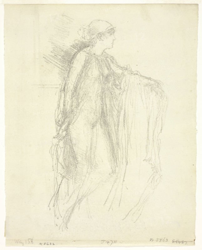 The Cap, 1893, printed posthumously, James McNeill Whistler, American, 1834-1903, United States, Lithograph, in black ink, on greenish ivory laid paper, 207 x 130 mm (image), 231 x 185 mm (sheet)