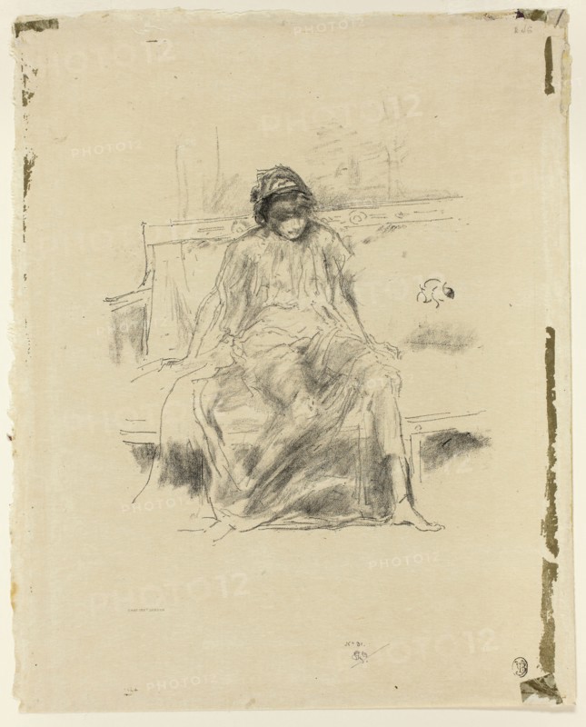 The Draped Figure, Seated, 1893, James McNeill Whistler, American, 1834-1903, United States, Transfer lithograph in grayish black on tan Japanese paper, 186 x 162 mm (image), 292 x 235 mm (sheet)