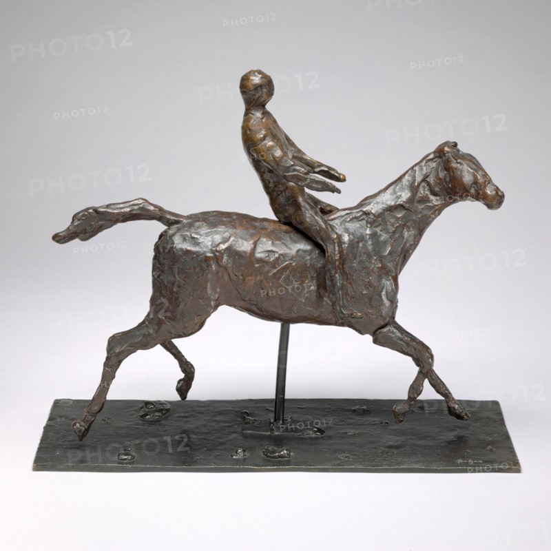 Horse with Jockey, Horse Galloping, Turning Head to the Right, Feet Not Touching the Ground, modeled mid–1870s (cast before 1951), Edgar Degas, French, 1834–1917, Bronze, H. 28.6 cm (11 1/4 in.)