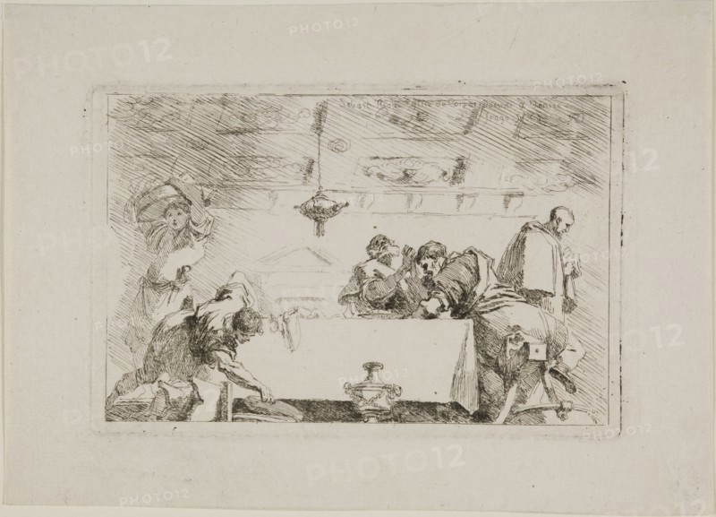 The Disciples at Emmaus, 1763/64, Jean Honoré Fragonard (French, 1732-1806), after Sebastiano Ricci (Italian, 1659-1734), France, Etching on cream laid paper, 90 × 138 mm (image), 95 × 146 mm (plate), 140 × 194 mm (sheet)