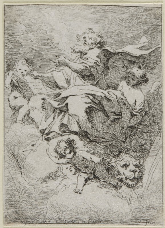 Saint Mark, 1763/64, Jean Honoré Fragonard (French, 1732-1806), after Giovanni Lanfranco (Italian, 1582-1647), France, Etching on white laid paper, 111 × 80 mm (image), 113 × 81 mm (sheet), cut within the platemark