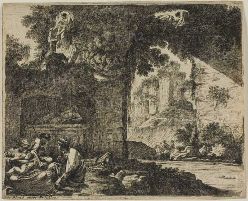 Shepherds in Ruins, n.d., Jean le Pautre, French, 1618-1682, France, Etching on ivory laid paper, 148 × 183 mm