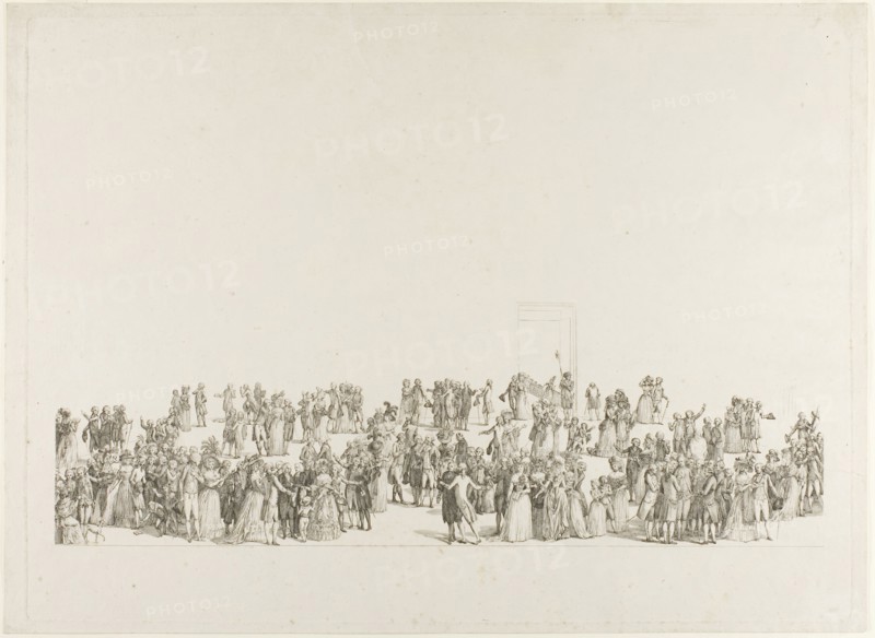 The Exhibition at the Salon du Louvre in 1787, 1787, Pietro Antoni Martini, Italian, 1738-1797, Italy, Etching and engraving on ivory laid paper, 154 x 485 mm (image), 382 x 522 mm (plate), 400 x 558 mm (sheet)