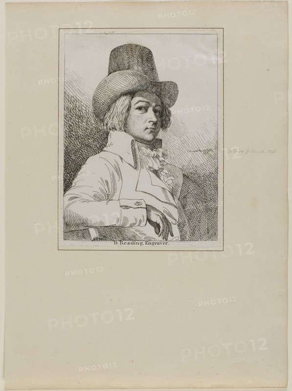 Portrait of B. Reading, Engraver, June 16, 1798, Samuel de Wilde, English, 1748-1832, United Kingdom, Etching on white wove paper, tipped to cream wove paper, 161 x 118 mm (image/plate/sheet), 286 x 209 mm (secondary support)