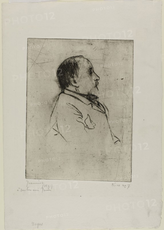 Portrait of Degas, 1891, Pierre-Georges Jeanniot, French, 1848-1934, France, Drypoint and soft ground etching on ivory laid paper, 195 × 150 mm (image/plate), 318 × 224 mm (sheet)