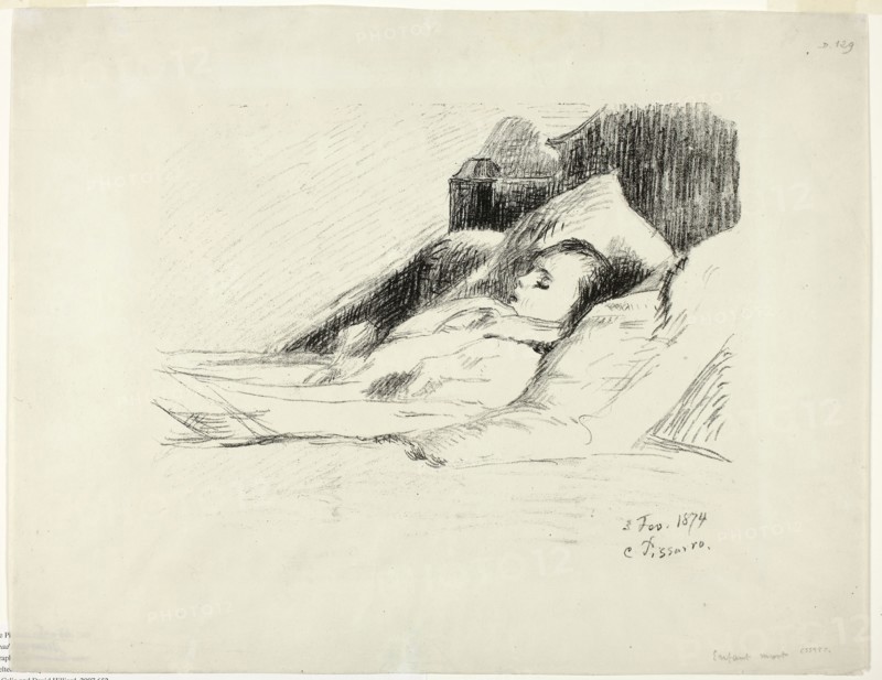 Dead Child, 1874, Camille Pissarro, French, 1830-1903, France, Lithograph in black on grayish-ivory wove China paper, 217 × 272 mm (image), 308 × 396 mm (sheet)