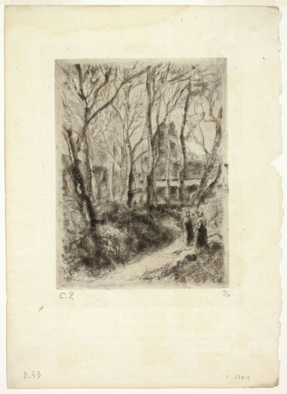 Path at Pontoise, 1882, Camille Pissarro, French, 1830-1903, France, Aquatint and drypoint in black on cream laid paper, 152 × 110 mm (image), 159 × 119 mm (plate), 264× 192 mm (sheet)