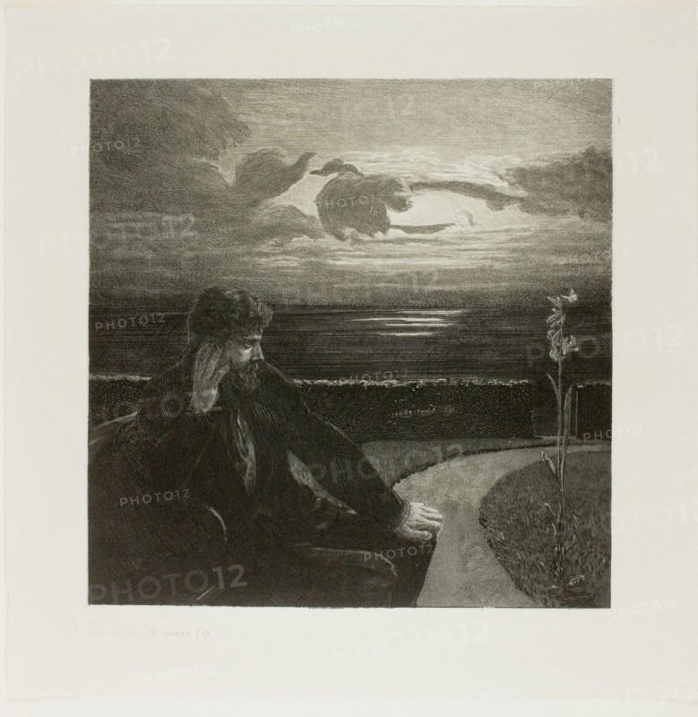 Night, from On Death Part I, 1888–89, Max Klinger, German, 1857-1920, Germany, Etching, aquatint and burnishing in black ink on ivory wove paper, 275 × 273 mm (image), 315 × 315 mm (plate), 360 × 360 mm (sheet)