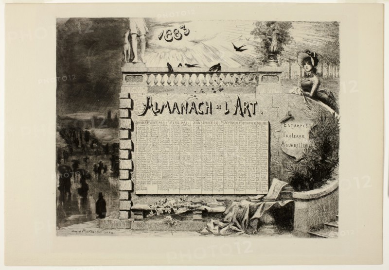 Almanac for L’Art, published 1883, Daniel Charles Marie Mordant, French, c. 1853-1914, France, Etching, with drypoint, aquatint, and plate tone, on cream laid paper, 247 × 322 mm (image), 279 × 331 mm (plate), 298 × 431 mm (sheet)