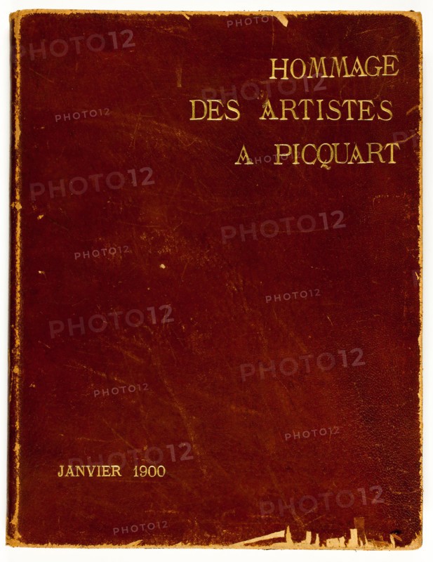 Hommage des artistes à Picquart, 1899, Lithographs by Pierre Émile Cornillier (French, 19th century), Lucien Perroudon (French, 19th century), Louis Anquetin (French, 1861–1932), Adolphe Ernest Gumery (French, 1861–1943), Herman René Georges Paul (French, 19th century), Maximilien Luce (French, 1858–1941), George Manzana-Pissarro (French, 1871–1961), Hippolyte Petitjean (French, 1854–1929), Louis Armand Rault (French, 19th century), Théo van Rysselberghe (Belgian, 1862–1926), Joaquim Sunyer y Miró (Spanish, 1875–1956), and Félix Edouard Vallotton (French, born Switzerland, 1865–1925), published by Paul Brenet (French, 19th–20th centuries) and Félix Thureau (French, 19th–20th centuries), preface written by Octave Mirbeau (French, 1848–1917), France, Book containing twelve lithographs on ivory laid paper and text on cream wove paper, 395 × 307 × 25 mm