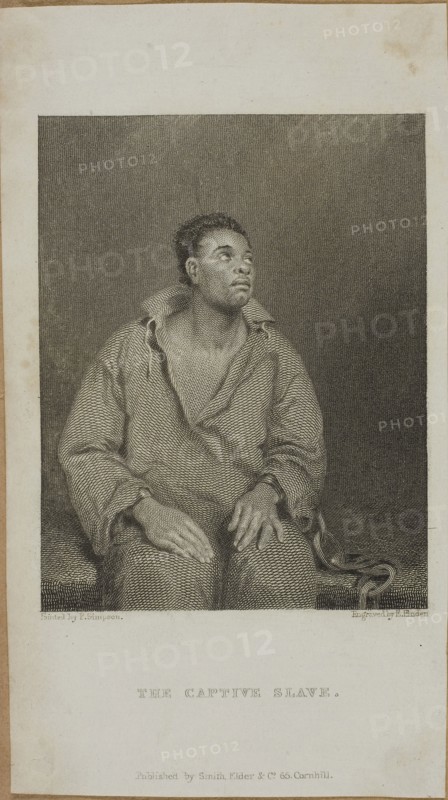 The Captive Slave, published 1827, Edward Finden (English, 1791-1857), after John Simpson (English, 1782-1847), published by Smith Elder and Company (English, 19th century), United Kingdom, Engraving on cream wove paper, tipped onto brown wove paper, 85 x 66 mm (image/plate), 137 x 78 mm (sheet)