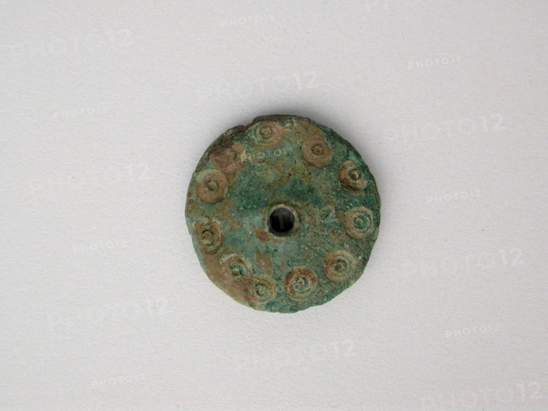 Disc, Chariot Wheel, Geometric Period (800–700 BC), Greek, Thessaly, Thessaly, Bronze, 0.8 × 2.9 × 2.9 cm (3/16 × 1 1/8 × 1 1/8 in.)