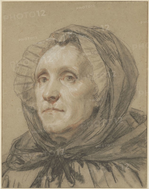 Portrait of the Artist’s Mother, 1775, Jean-Baptiste Greuze, French, 1725-1805, France, Black, red, and white chalk with stumping on brownish-gray laid paper, laid down on a ivory laid card, 377 × 293 mm, Still Life with a Copper Pot and Ladle, October 10, 1879, François Bonvin, French, 1817-1887, France, Black and red chalk with traces of incising on tan laid paper, laid down on tan wove paper, 148 × 202 mm