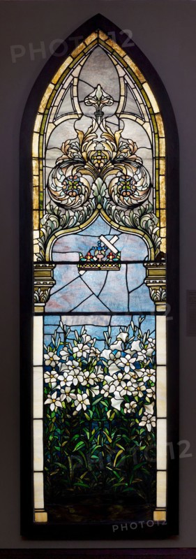 Lilies (Corey Memorial Window), 1892/95, Tiffany Glass and Decorating Company, American, 1892–1902, Corona, New York, Leaded Favrile glass, 414 × 82.6 cm (163 × 32 1/2 in.)