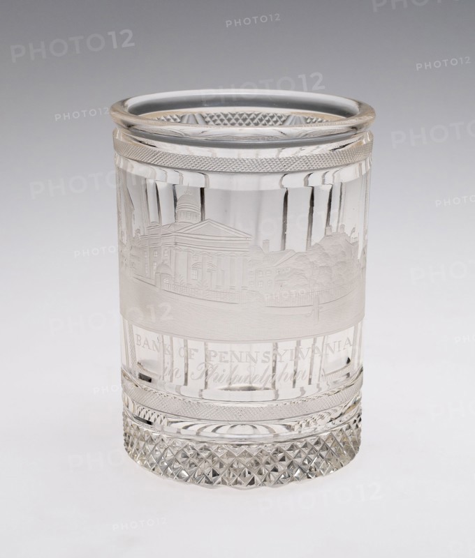Beaker, 1830/40, Probably Czech Republic, Bohemia, Bohemia, Blown, engraved, and cut glass, 11.1 × 8.1 cm (4 3/8 × 3 3/16 in.)