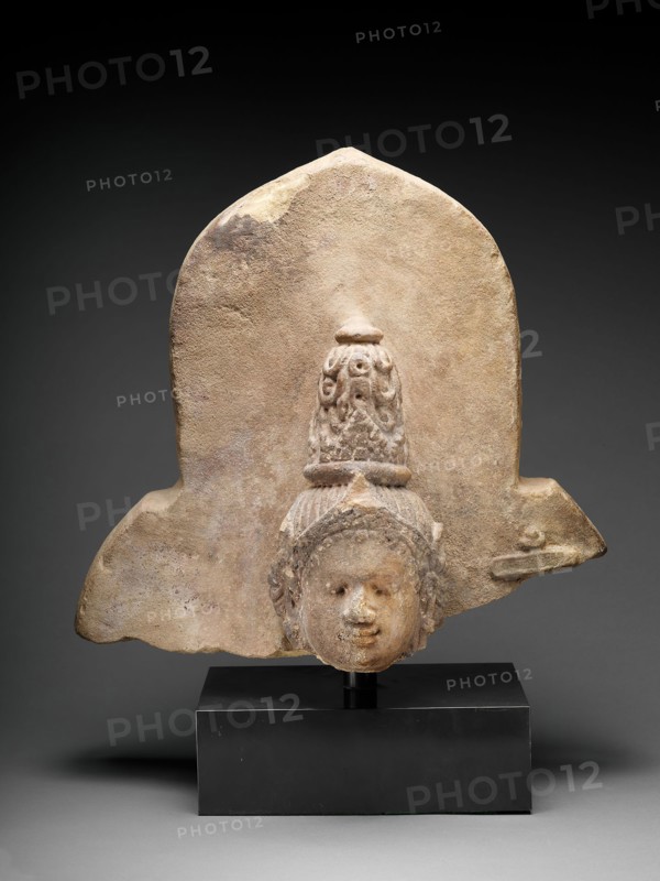 Head of a Female Deity, c. 9th/13th century, Indonesia, Borneo, Kutai Province, Gunung Kombeng, Borneo, Sandstone, 37.2 × 39.7 × 21.6 cm (14 5/8 × 15 5/8 × 8 1/2 in.)