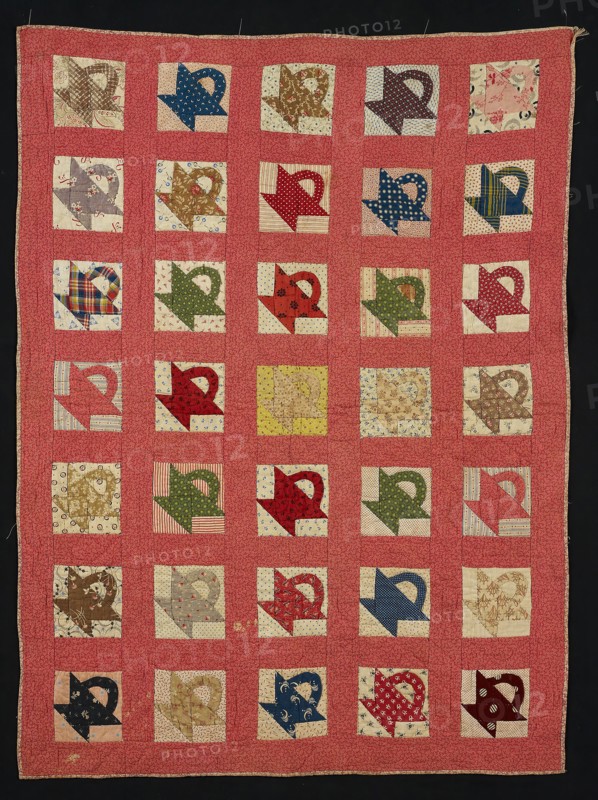 Crib Quilt, 19th century, United States, Cotton, plain weaves, mostly printed and 2:2 Z twill weaves, printed, pieced, appliquéd with cotton, plain weave, printed, quilted, backed and edged with cotton, plain weave, printed, 108 x 80 cm (42 ½ x 31 1/2 in.)
