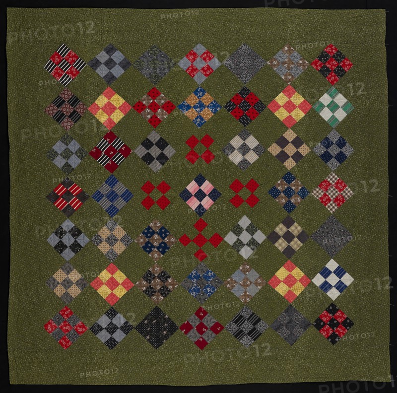 Bedcover (Nine Patch Quilt), late 19th century, United States, Cotton, plain weaves, printed, pieced, quilted, backed with cotton, plain weave, printed, 199.4 x 200.3 cm (78 ½ x 78 7/8 in.)