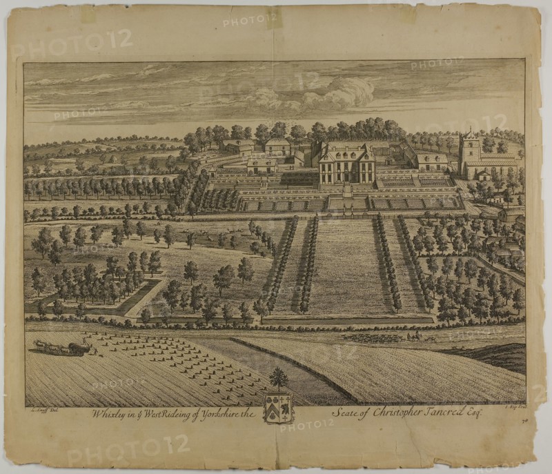 Whixley, plate 78 from Britannia Illustrata, published 1707, Jan Kip (Dutch, c. 1653-1722), after Leonard Knyff (Dutch, 1650-1721), published by David Mortier (French, 1673-1728), Netherlands, Etching and engraving in black on cream laid paper, 330 x 480 mm (image), 358 x 494 mm (plate), 445 x 517 mm (sheet)