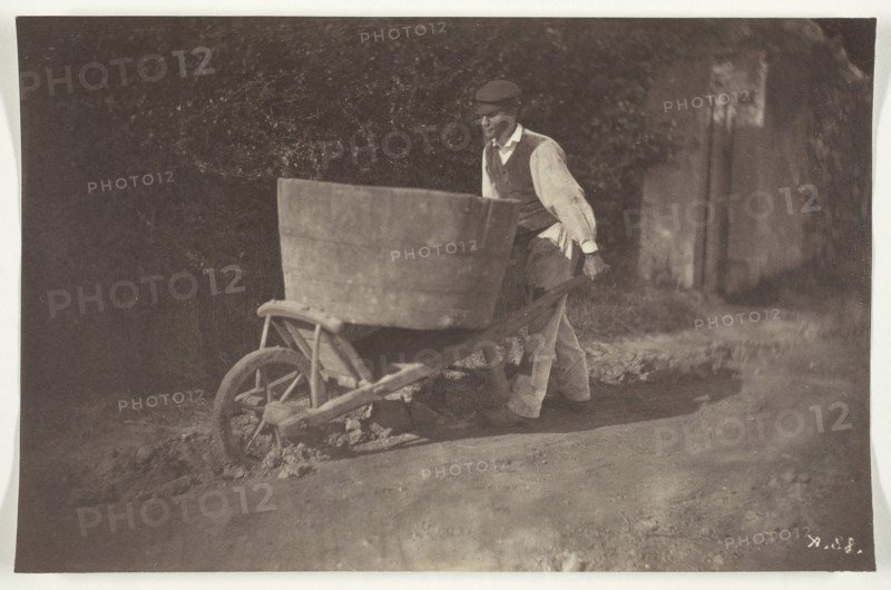 Male Peasant with Wheelbarrow, 1870, Giraudon’s Artist, French, active c. 1875–1880, France, Albumen print, 10.1 × 17 cm (image/paper)