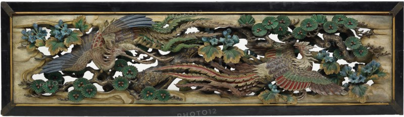 One of a Pair of Ramma (Transom) Panels from the Hooden, 1893, Takamura Koun, Japanese, 1852-1934, Japan, Wood with polychrome, 95 × 280 × 20 cm (37 1/4 × 110 1/4 × 7 7/8 in.)