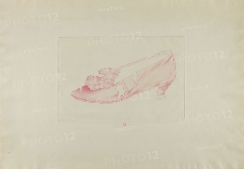 The Assault of the Shoe, 1888, Henri Charles Guérard, French, 1846-1897, France, Etching, with open bite, in light red on cream wove paper, 110 × 210 mm (image), 166 × 252 mm (plate), 344 × 492 mm (sheet)