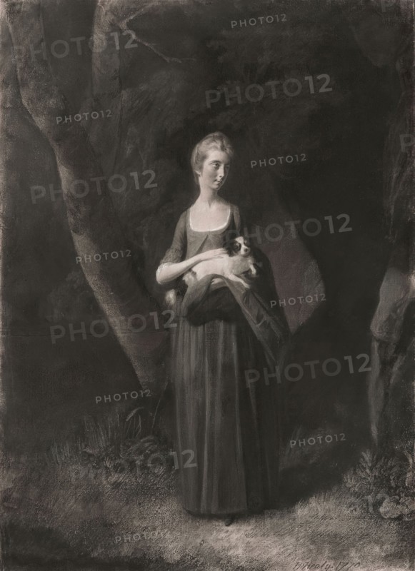 Miss Cunningham Holding Her King Charles Spaniel, 1770, Robert Healy, Irish, 1743-1771, Ireland, Black chalk, charcoal, and gouache, with stumping, scratching, and erasing, heightened with white chalk, on ivory laid paper, laid down, 584 x 422 mm