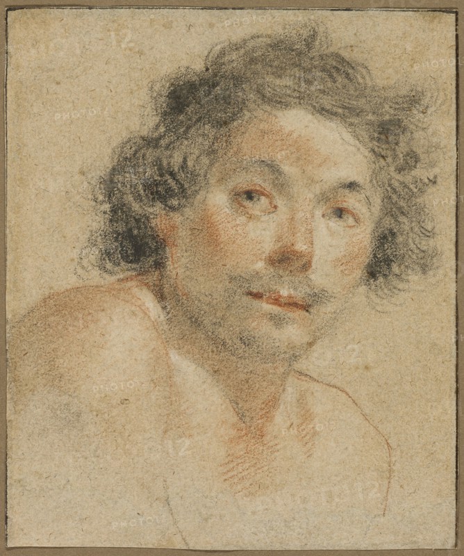 Bust Portrait of a Young Man, 1620/25, Simon Vouet, French, 1590-1649, France, Black and red chalk, with stumping, on tan laid paper, 142 × 119 mm